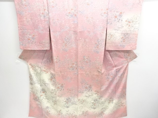 JAPANESE KIMONO / TSUKESAGE KOMON / CHIRIMEN / STREAM WATER & FLOWER CART 